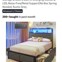 Twin Bed Frame with Storage, LED & Charging Station – BRAND NEW