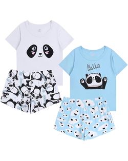 Brandnew (Large)Womens Cute Pajamas Cartoon T-shirt and Shorts Summer PJS Set