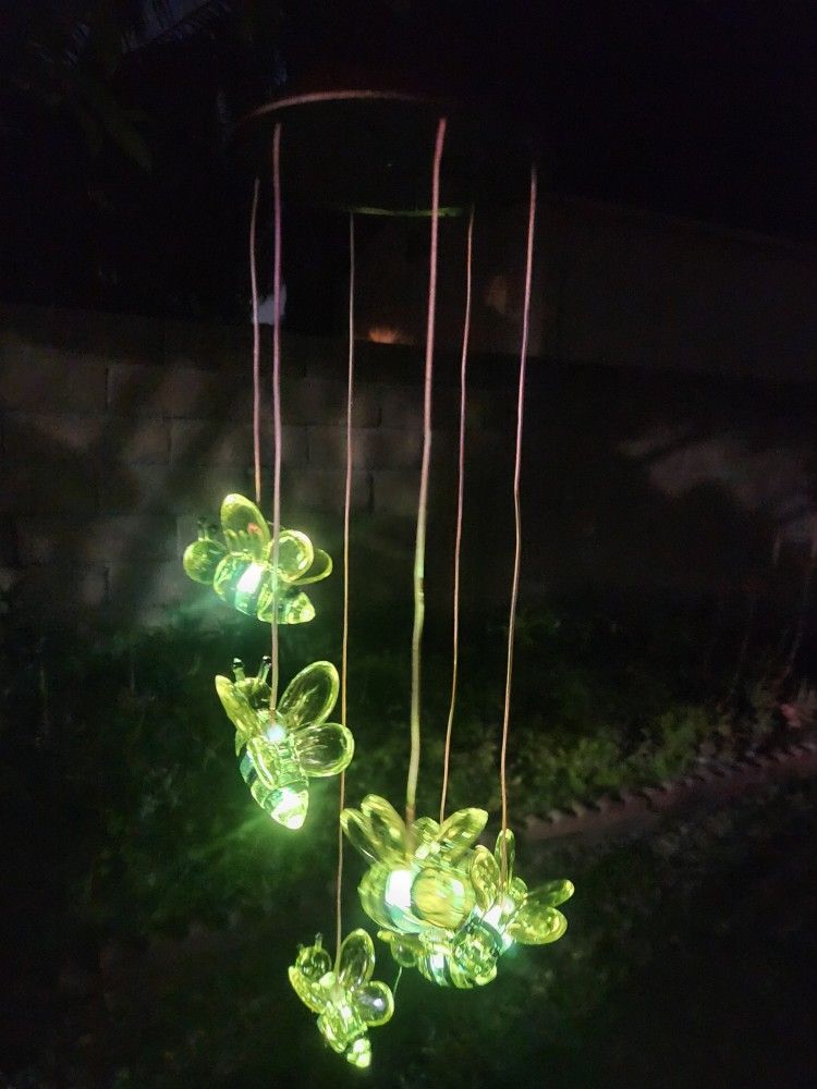 Solar Hanging Bumble Bees Garden Decor Yard Art 27.75" H