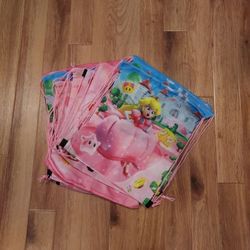 NEW 12 PRINCESS PEACH Mario Bros. Party Loot Bags Drawstring 12" x  12.5" 3 Different Designs $6 for all