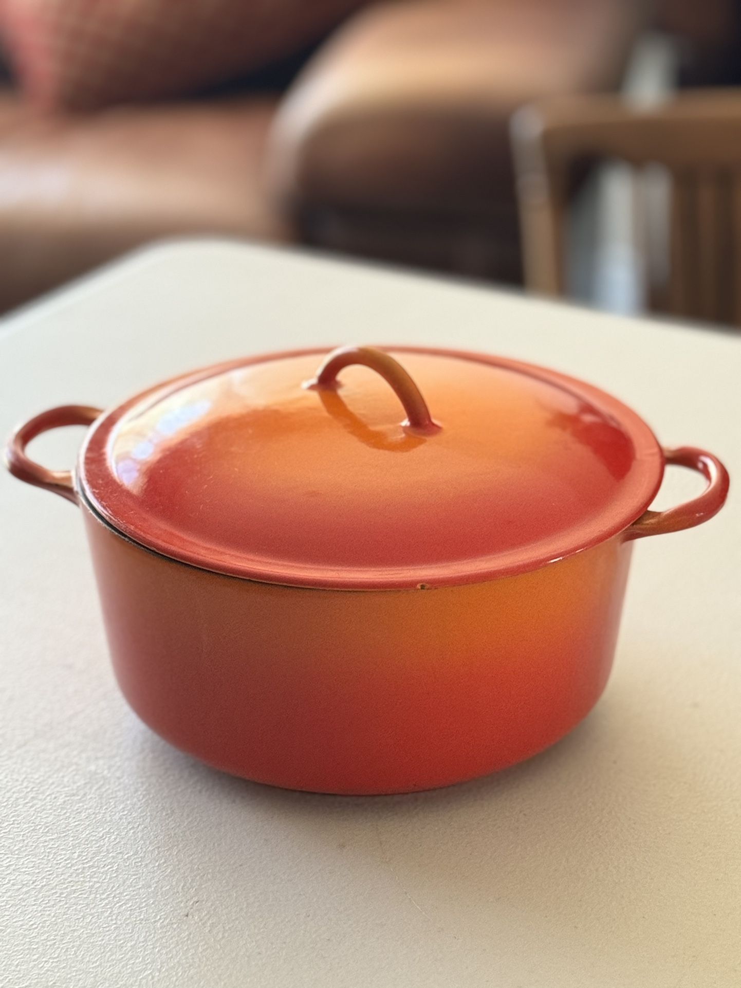 Vintage Descoware Belgium Sauce Pan And Lid. FE 8 2-D Orange Good Condition!