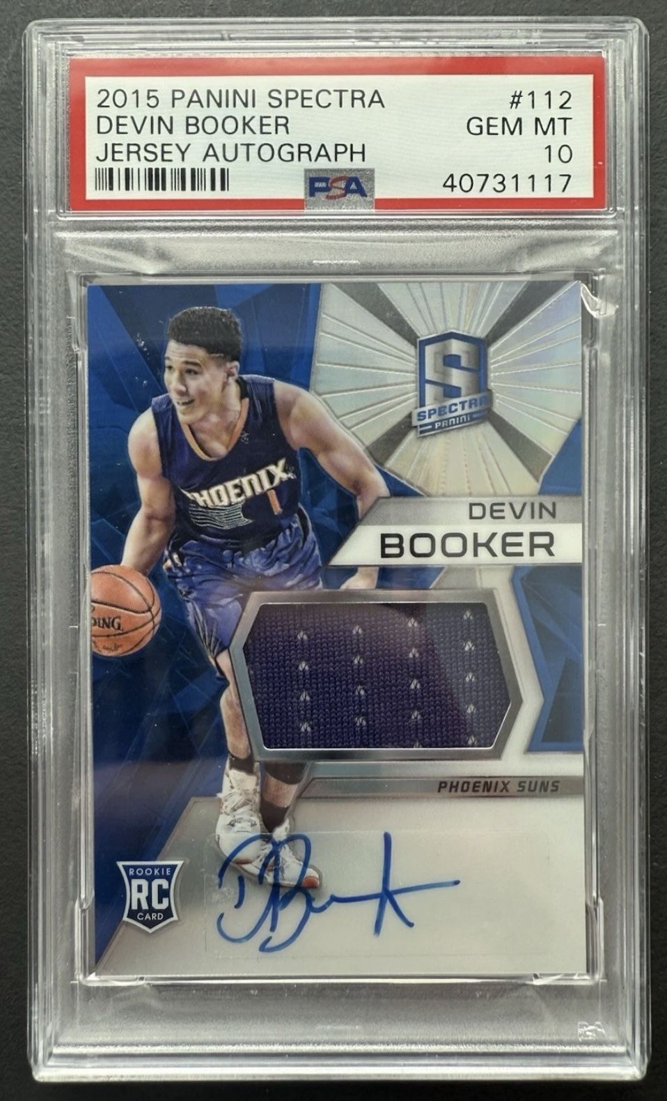 Devin Booker Rookie RPA PSA 10 2015 Panini Spectra Jersey Autograph #112 RC Prizm