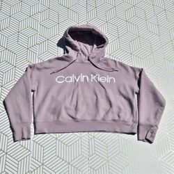 Calvin Klein Pink Women's Performance Fleece Pullover Hoodie Cropped Large 