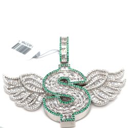 925 Silver CZ Dollar Sign W/ Wings Pendant 24.60g 190056/3
