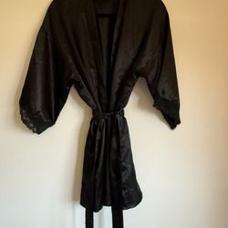 Black Satin Lace Robe