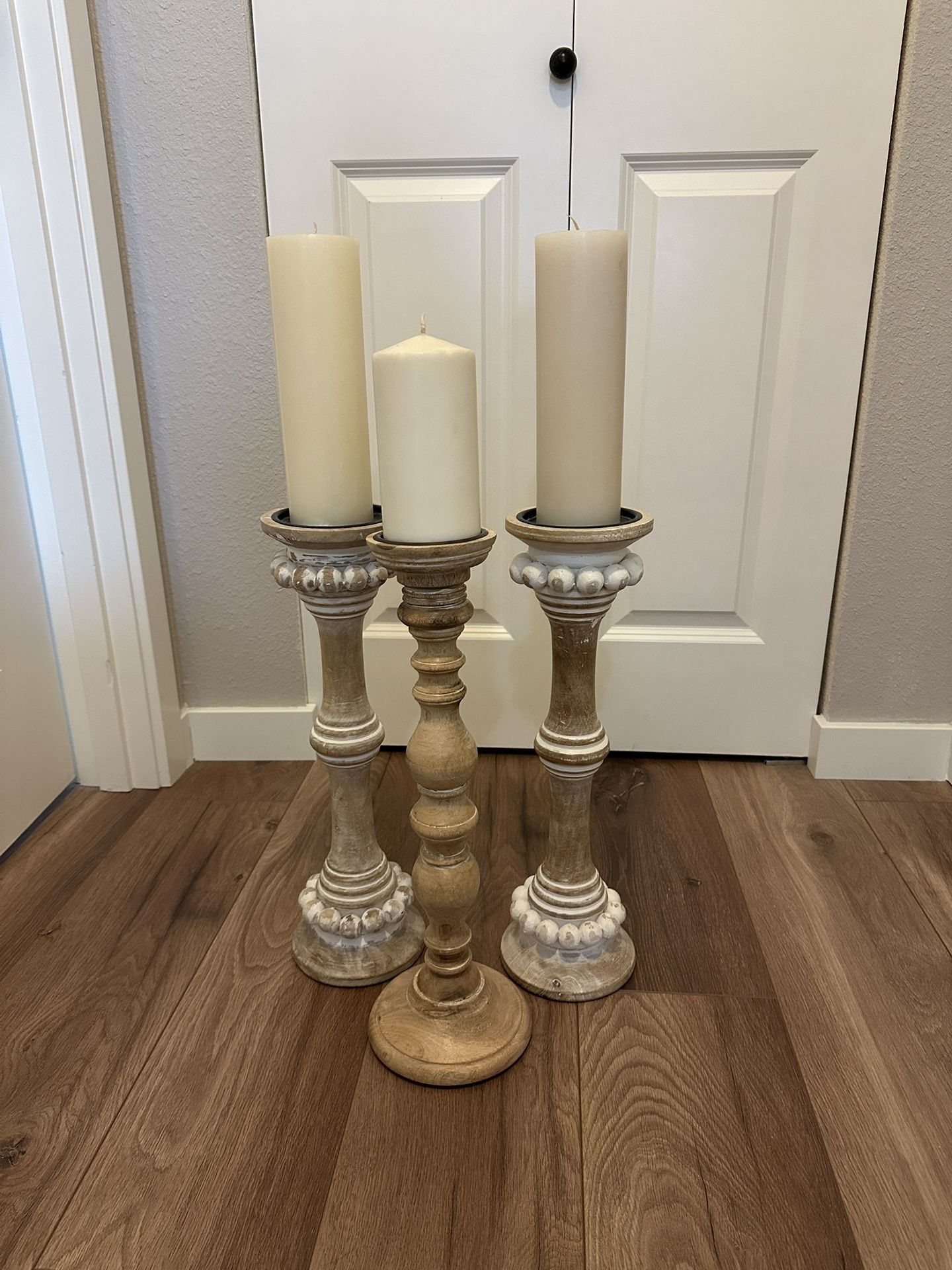Wood Tall Candle Holders And Candles