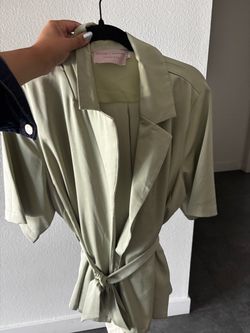 White Closet Elements Sage Green Belted Blazer Dress