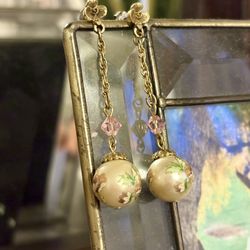 Gold Pearl Dangle Floral Earrings 1928 