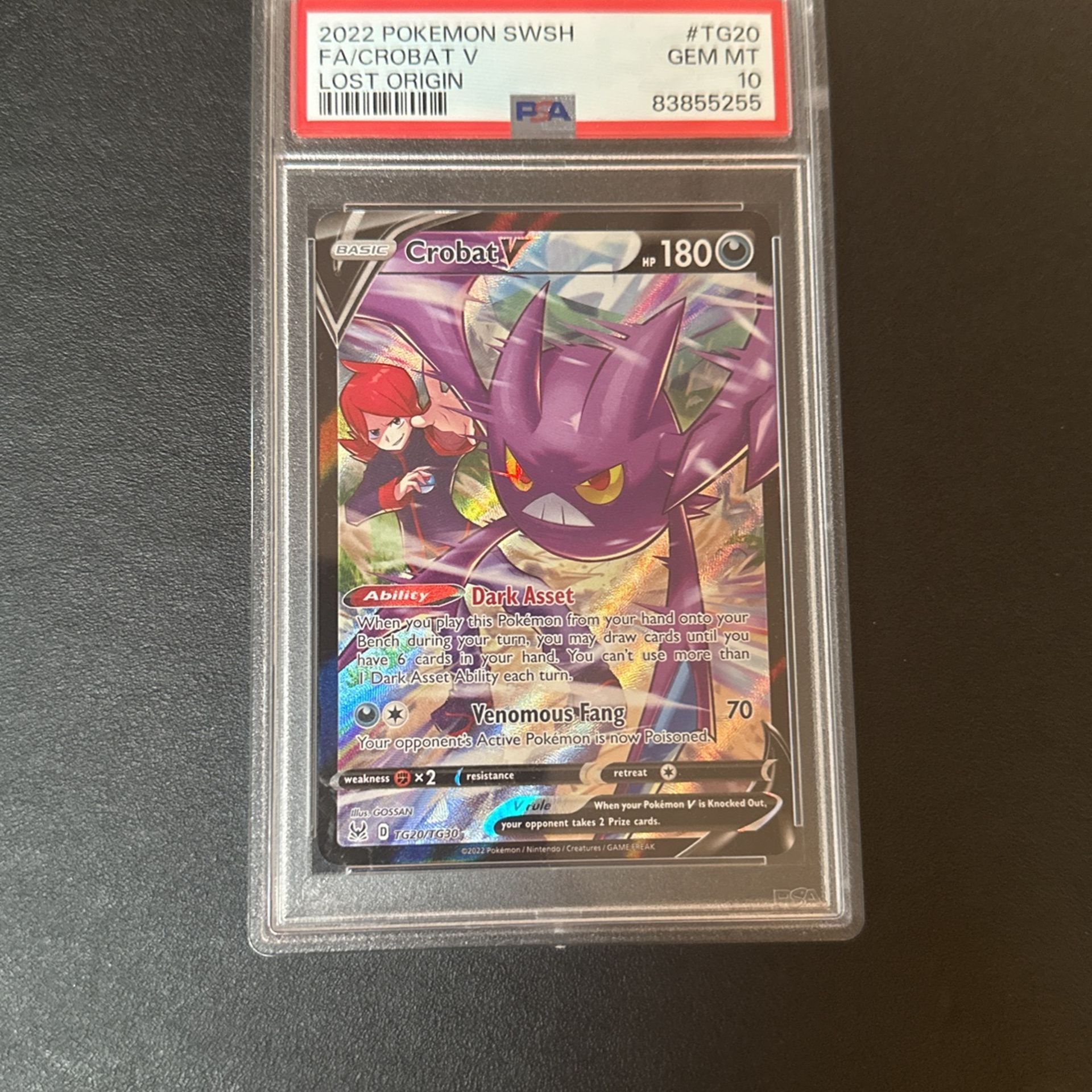 PSA 10 Pokemon Lost Origin Crobat V Full Art TG20 GEM Mint 10