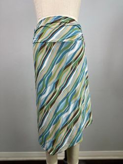 BCBGMAXAZRIA Skirt Blue Green Abstract Print Ruched Waist Size S