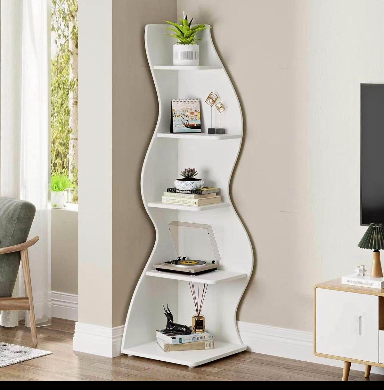 Modern 5-Tier Corner Shelf Wall Corner Bookshelf