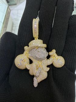 Iced Out Money Man Pendant Gold Tone 925 Silver Moissanite .