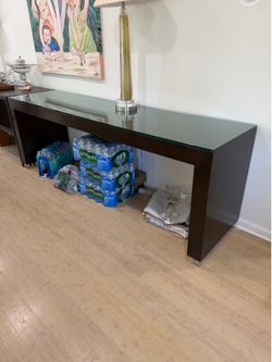 Custom Espresso Parsons Console/Sofa Table – 96" Long with Glass Top