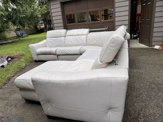Natuzzi Italian Leather Power Reclining Sectional Sofa — 5-Piece Cream