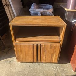 SOLID OAK CABINET ON WHEELS 