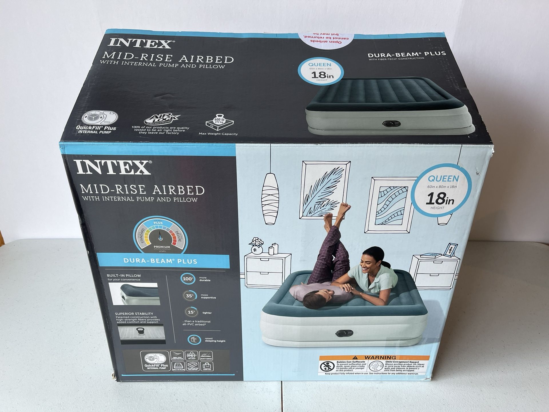 Intex Elevated 18" Premium Comfort Queen Air Mattress with Internal