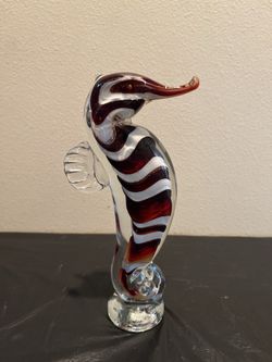 Handblown Art Glass Seahorse Figurine 8.5”H