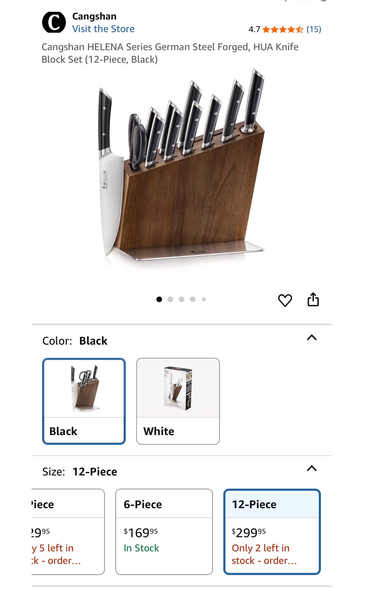 Cangshan HELENA Series German Steel Forged, HUA Knife Block Set (12-Piece, Black)