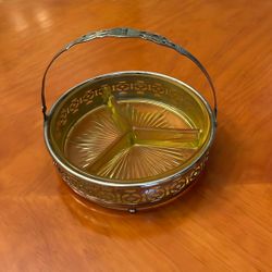 Vintage Vaseline Glass Divided Dish