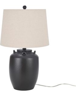 NEW! Nourison Home 24" Black Farmhouse Ceramic Pottery Jug Table Lamp for Bedside Table, Living Room, Office, Entryway