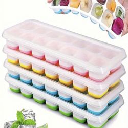 4Pcs Ice Cube Tray, Silicone Ice Cube Molds, Multi-Use Home Chocolate Mold, Stackable Ice Tray With Removable Lid, Suitable For Freezing Cocktails