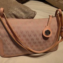 Dooney & Bourke DB Pink Canvas With Leather Trim Shoulder Bag Handbag Purse 12.5" X 5.5"