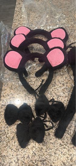 2 sets of cat ears, tails and bows
