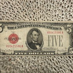 1928  Red Seal FI VE Dollar Bill😎