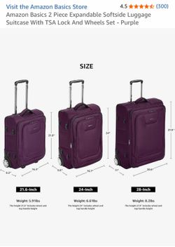 Amazon Basics 2 Piece Expandable Softside Luggage Suitcase With TSA Lock And Wheels Set - Purple