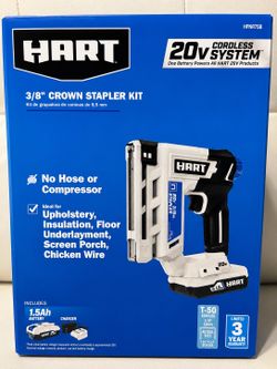 New in box Hart 20V 3/8" Crown Stapler Kit 1.5Ah Battery & Charger