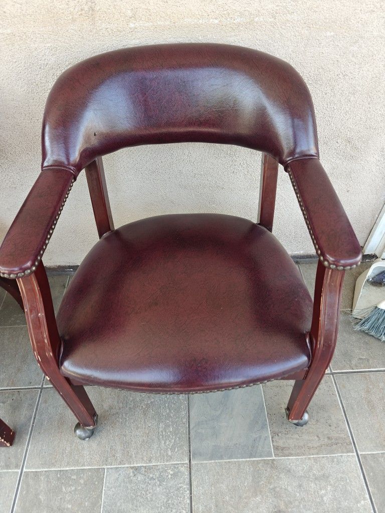 Beautiful Wooden Vinyl Burgundy Chairs