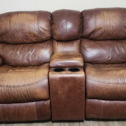 Genuine Leather Reclining Loveseat with Charging Console