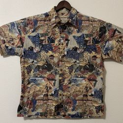 Vintage Hawaiian Shirt XL Japanese Brown Blue Red Short Sleeve Cooke Street