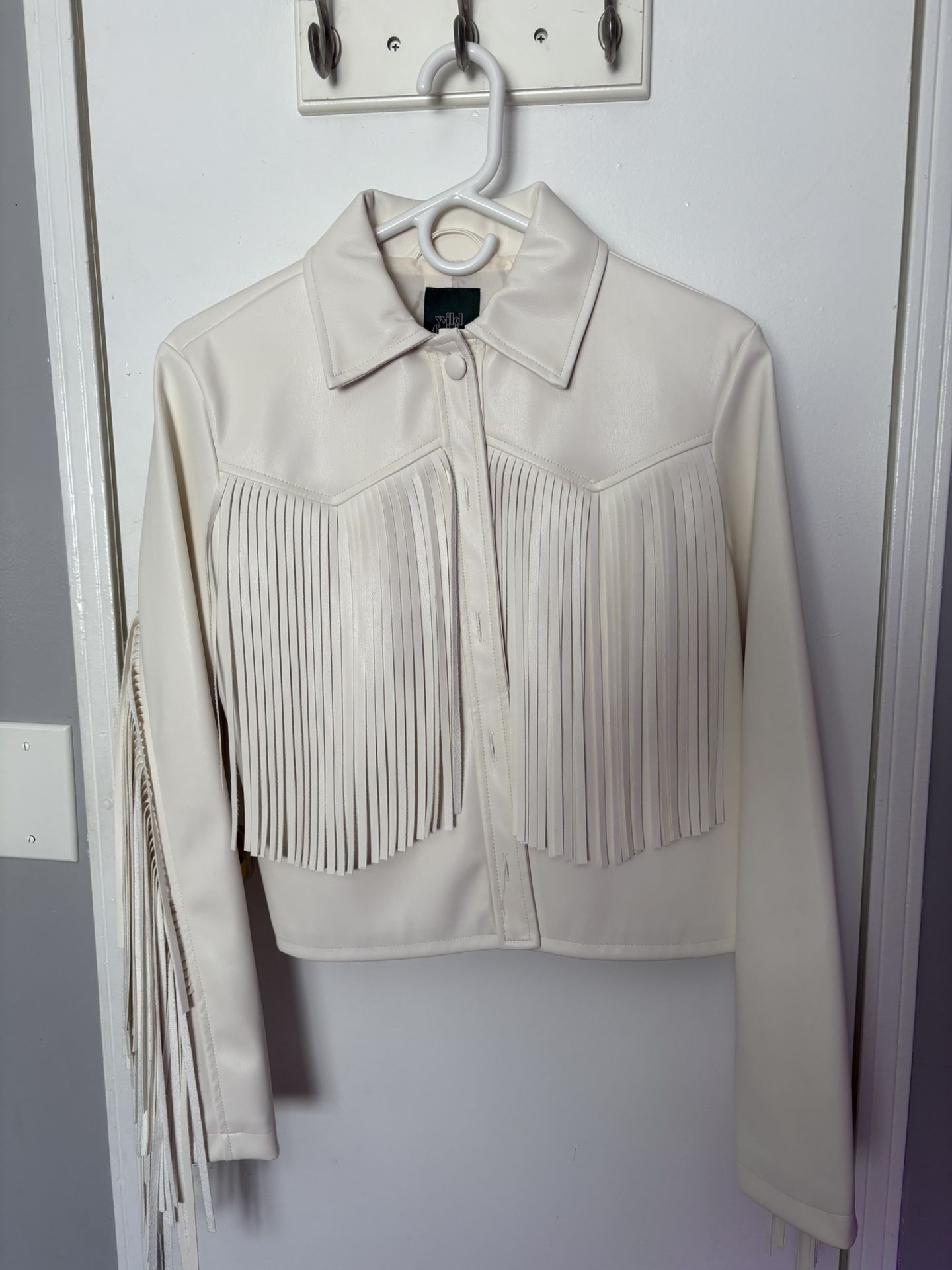 Wild Fable White Fringe Faux Leather Jacket