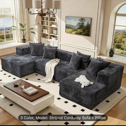 Dark Gray Ribbed Corduroy Modular Sectional Sofa U-shape Just New