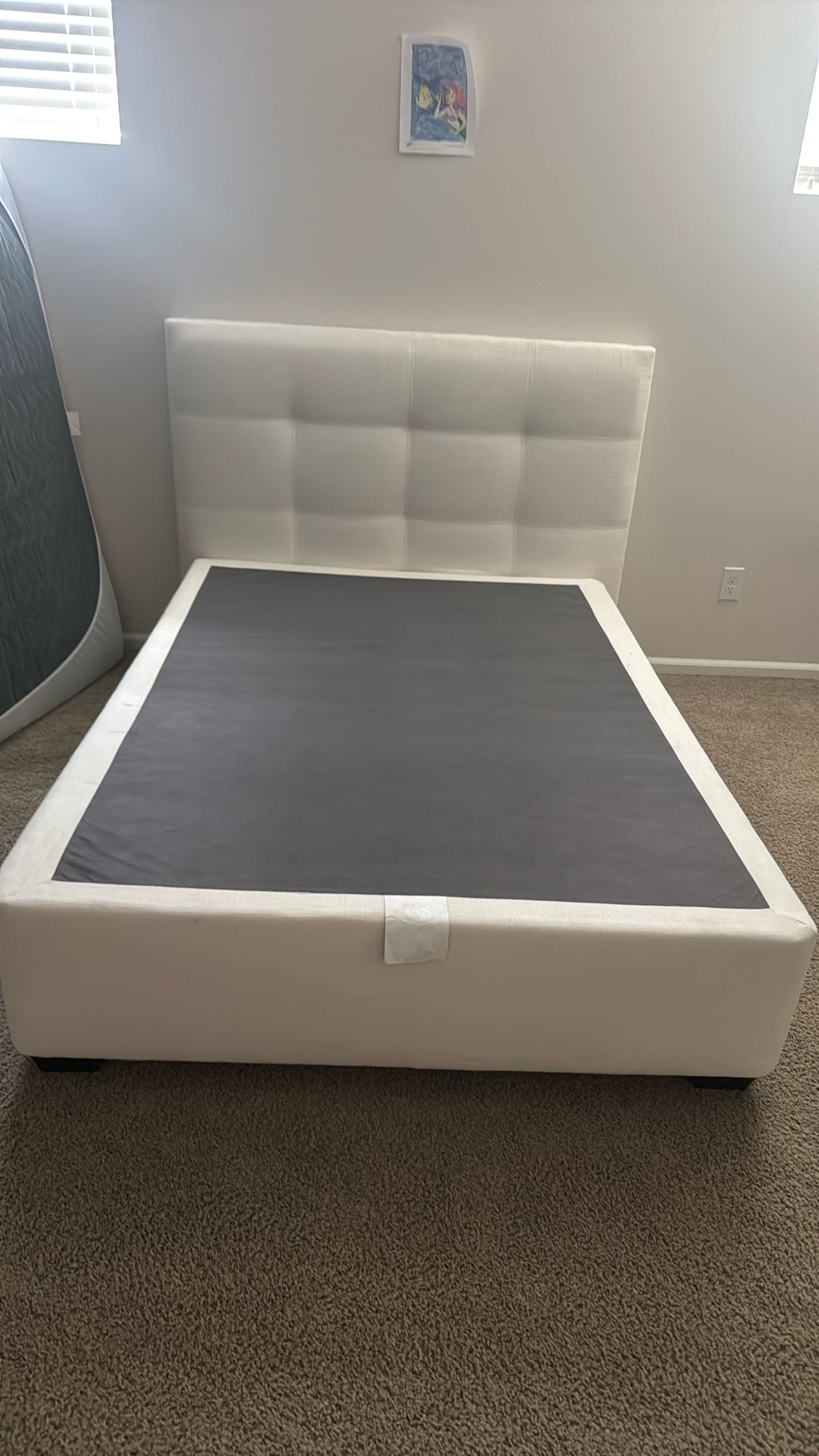 Full Tufted White headboard with Box Spring Base