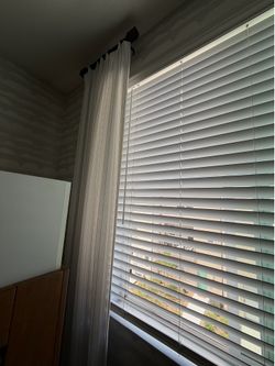 White Pinstripe Curtains with Black Curtain Rod & Hardware