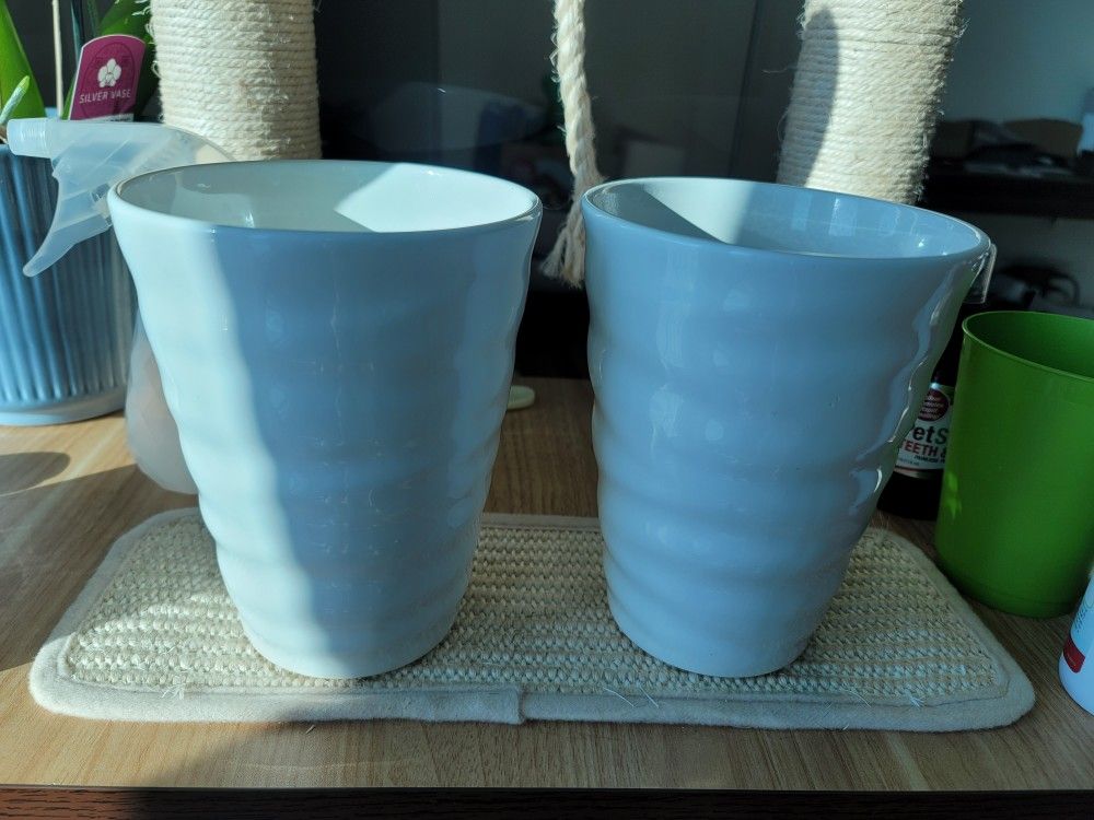 2 White Ceramic Plant Pots - 5"