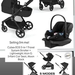 Cybex EOS 5-in-1 Travel System Stroller + Lightweight Aton G Infant Car Seat, Moon Black