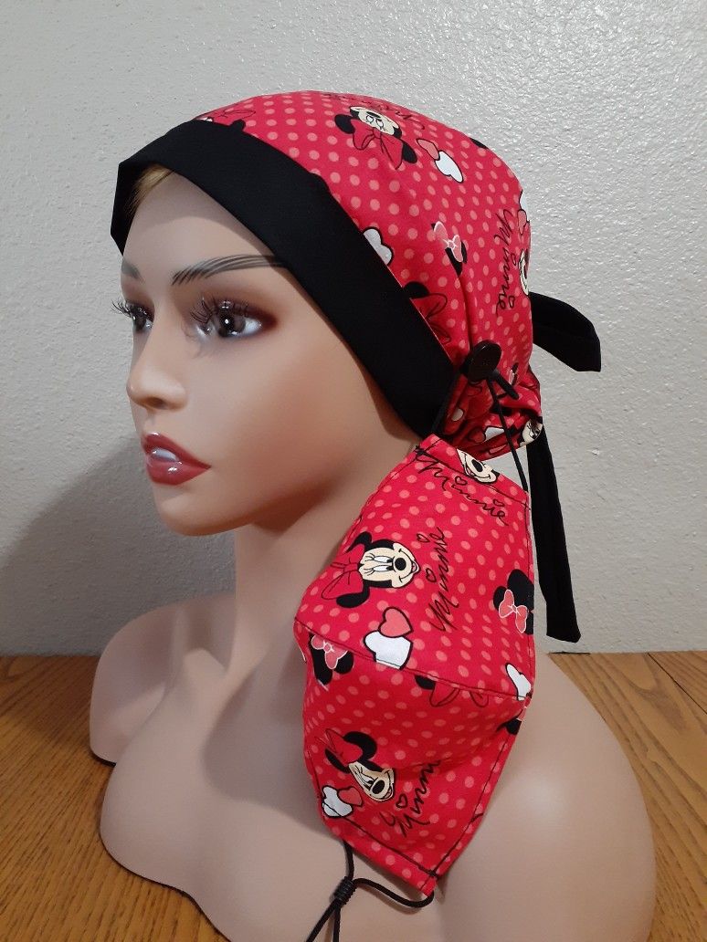 SCRUB HAT /Minnie Mouse / Reversible Surgical Scrub Hat Set With Buttons