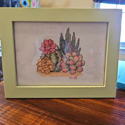 Cross Stitched Succulents Framed Picture