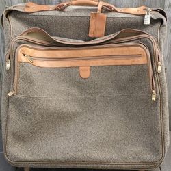 Hartmann Vintage Garment Bag Tweed & Leather Luggage Wheeled Rolling Carry On