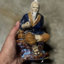 Vintage 1960's Chinese Mudman Shiwan Fisherman Figurine Missing Fishing Pole