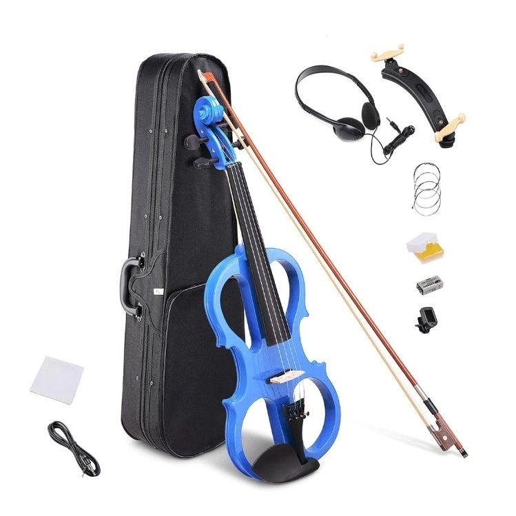 4/4 Full Size Electric Violin Bow Headphone Case Set in Blue Color - Music Instrument - Spring Sale