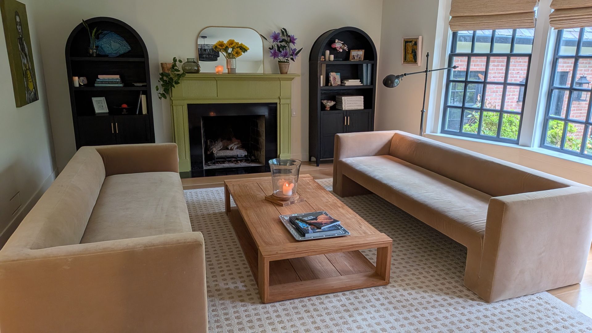 TWO CB2 Matra Camel Velvet Sofas - Chic & Modern