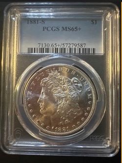 1881‑S Morgan Silver Dollar — PCGS Certified MS65+   Certification #: (contact info removed)7