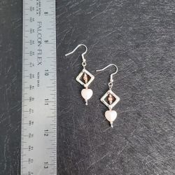 Silver Hook, Natural Pearl, Glass Beaded Earrings