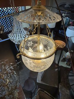 Vintage Brass Crystal Hanging Light