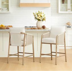 NEW Chita Living Sienna Counter Stool – Cream / Natural Wood – Single Stool
