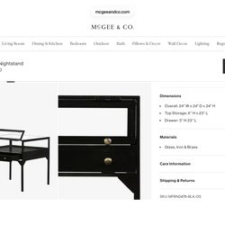 McGee & Co Black Metal and Glass Nighstands -Current Retail is $799 per table